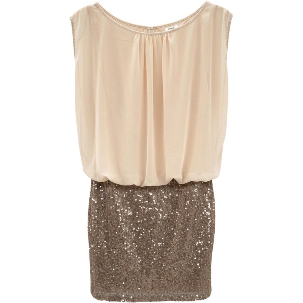 Vintage Cache Sequins Sheer Overlay Mini Dress Party Cocktail Metallic Size 2